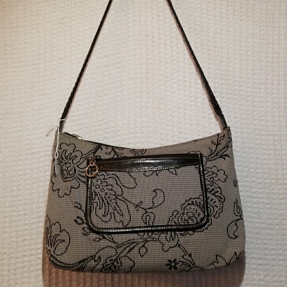 BRIGHTON GRAY BLACK FLORAL CANVAS BAG ( NEW)